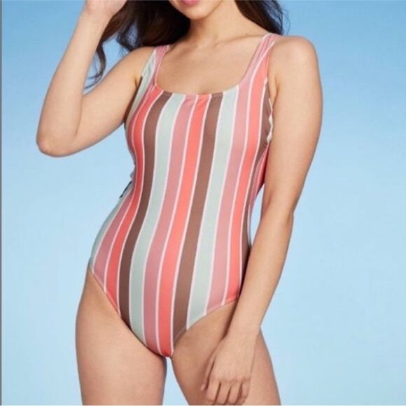 NWT Kona Sol Medium Scoop Neck Coverage One Piece Swimsuit Multicolored Bikini - Picture 2 of 10